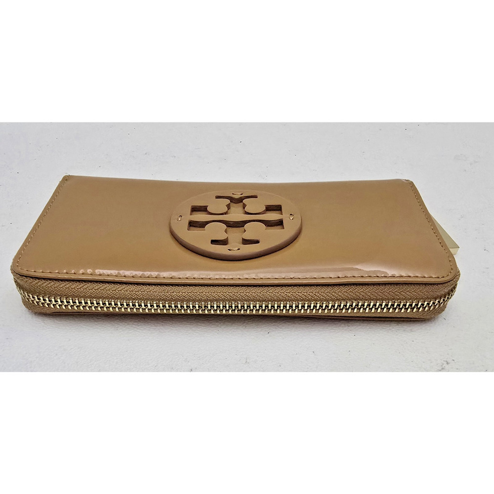 Tory Burch Patent Leather Zip Around Continental Wallet Caramel - Picture 7 of 11